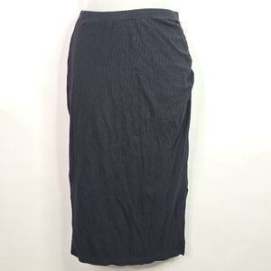 Black Ribbed Pencil Skirt With Split
